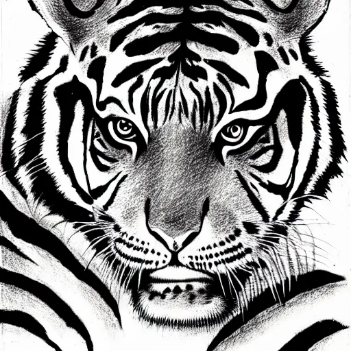 Prompt: a drawing of a tiger by junji ito, horror,