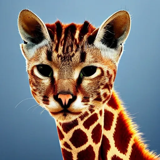 Prompt: cat giraffe hybrid, bold natural colors, national geographic photography, masterpiece, full shot, award winning