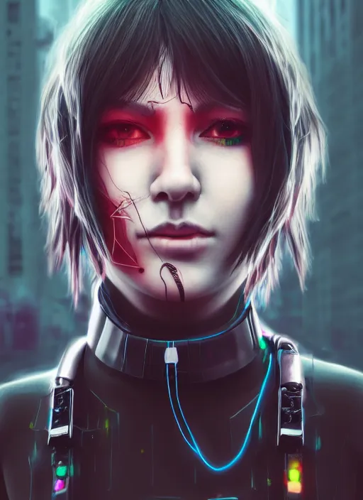 Image similar to detailed realistic female character cyberpunk wearing thick technological collar around neck, realistic, art, beautiful, 4K, collar, choker, collar around neck, punk, artstation, detailed, female, woman, choker, cyberpunk, neon, punk, collar, choker, collar around neck, cyberpunk, punk, neon