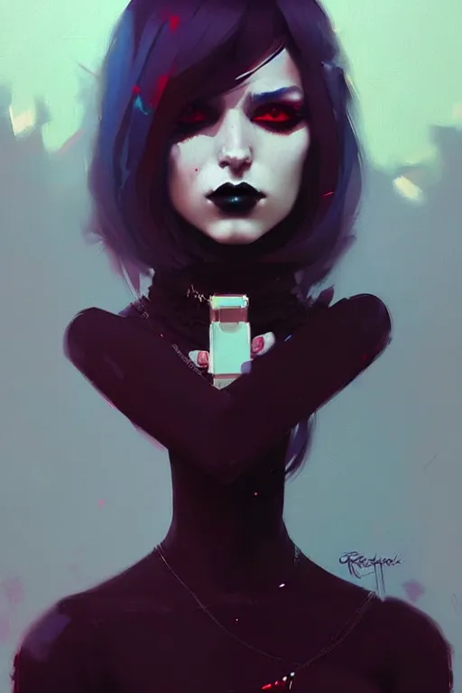 Prompt: a ultradetailed beautiful painting of a stylish goth girl, by greg rutkowski, conrad roset and ilya kuvshinov trending on artstation