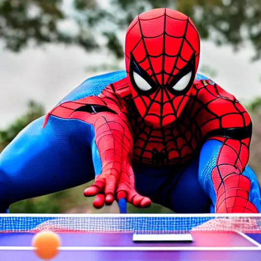 Image similar to spiderman playing table tennis on the moon