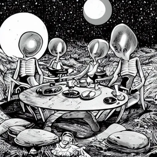 Image similar to aliens having a picnic in the spot on uranus