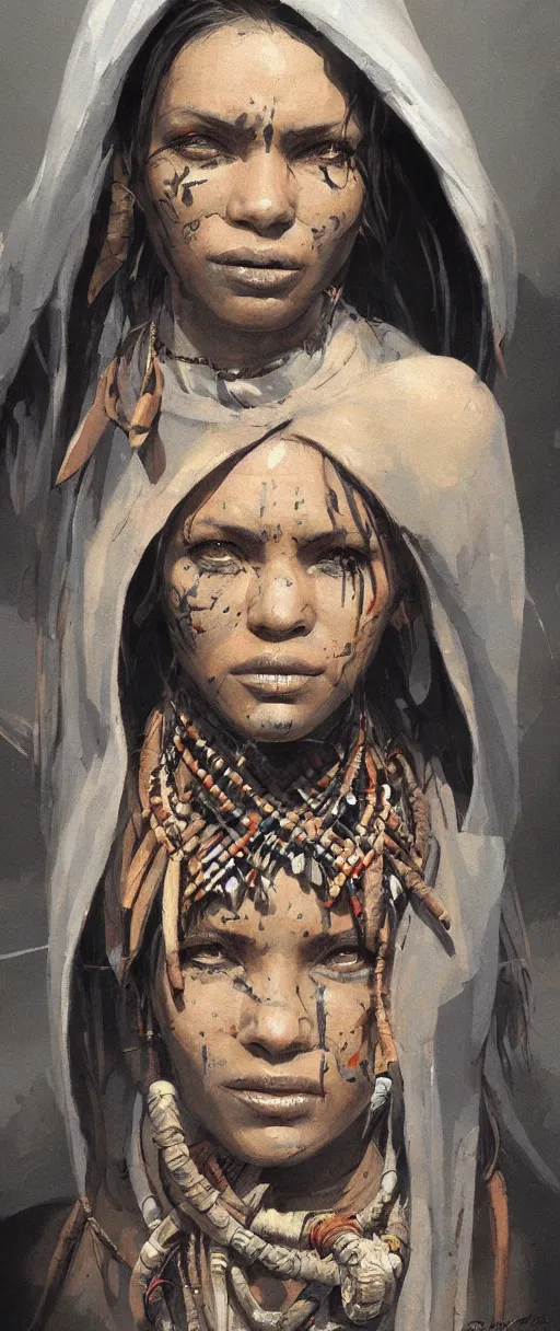 Image similar to A painting of a tribal woman trending on artstation in the style of Greg Rutkowski