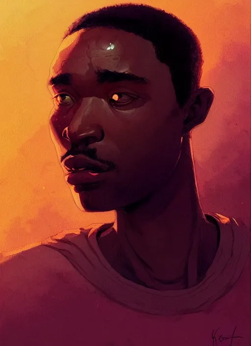 Prompt: dream highly detailed portrait of a black man looking confused, unaware of his surrounding, magnificent, photographic realistic background, by atey ghailan, by greg rutkowski, by greg tocchini, by james gilleard, by joe fenton, by kaethe butcher, trending on instagram, award winning details