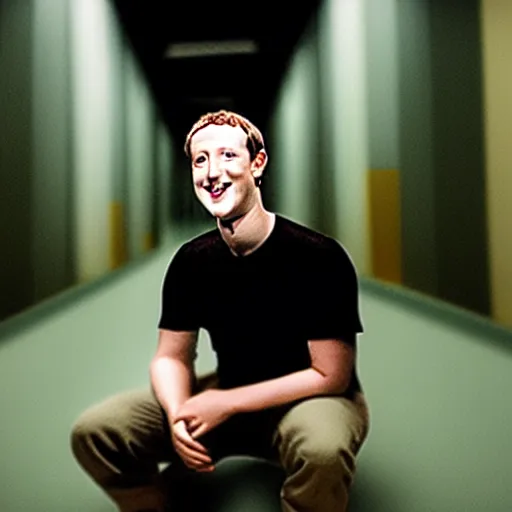 Image similar to mark zuckerberg with lizard eyes, smiling, sitting in underground military base, photo, 3 5 mm