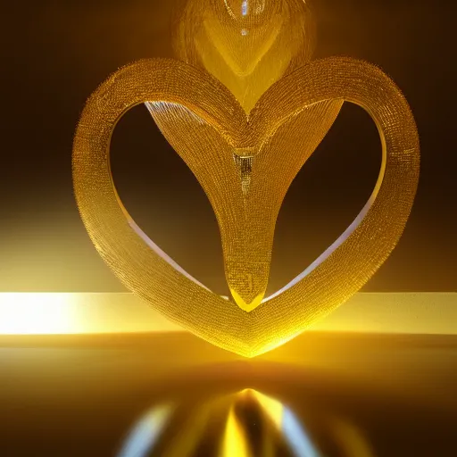 Prompt: golden heart radiating light, octane render, hd,