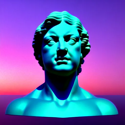 Image similar to 3 d sci - fi cgartist rendering of a hyper realistic marble greek statuary bust floating at the vast pulsating interdimensional fractal space portal at the psychedelic vaporwave event horizon directed by col price, trending on artstation