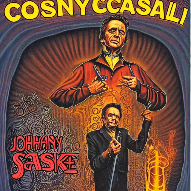 Image similar to album cover for Johnny Cash: The Snake Oil Tapes, album art by Ron Walotsky, snake oil album, snakes, no text