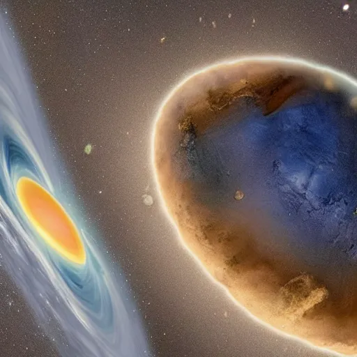 Image similar to two planets colliding, the impact point exploding