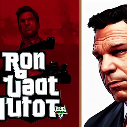 Image similar to Ron DeSantis portrait, GTA 5 Cover art, no text