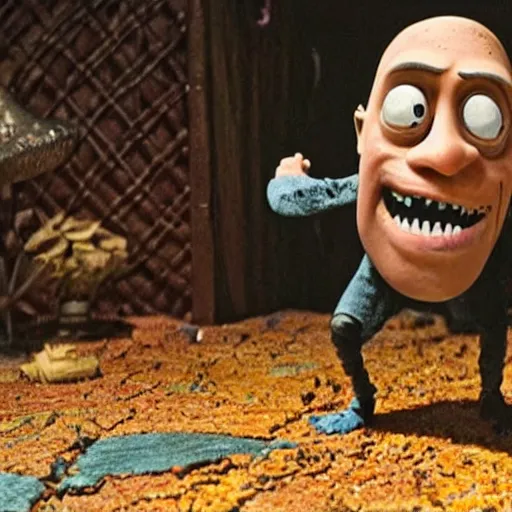 Image similar to A still of Dwayne Johnson in the film Coraline, highly detailed, very detailed, extremely detailed, detailed, HD Quality, taken in the mid 2000s