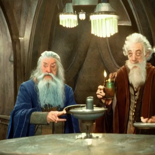 Image similar to harry potter and gandalf in quark's bar on deep space nine