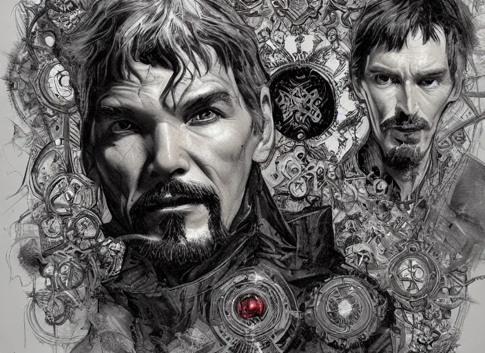 Prompt: a highly detailed creepy portrait of stephen strange, james gurney, james jean