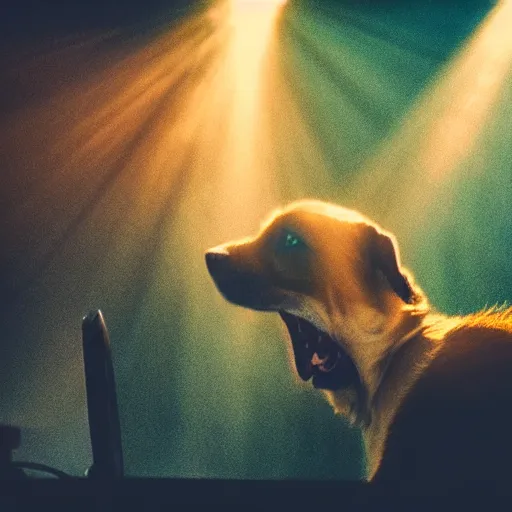 Image similar to barking angry dog on keyboard photo dramatic lighting