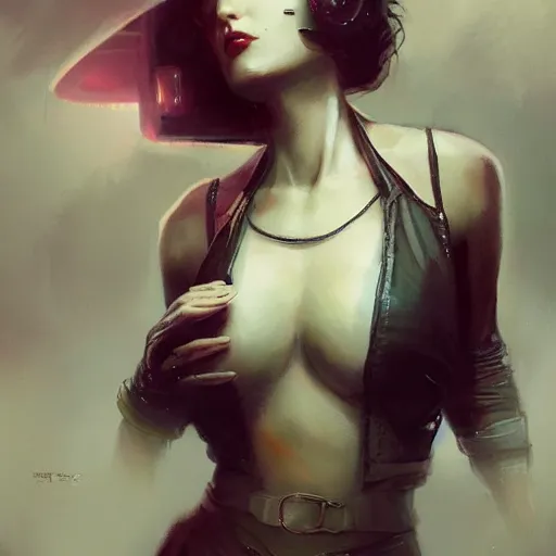 Image similar to femme fatale, beautiful young woman, 1 9 2 0 s, cyberpunk, high detail, dramatic light, digital art, dark, painted by seb mckinnon and greg rutkowski, trending on artstation