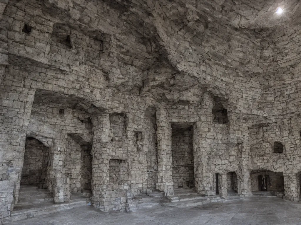Image similar to interiors of dwarven fortress, monumental hall of armory