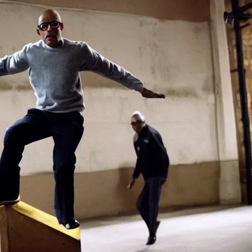 Image similar to gus fring doing parkour