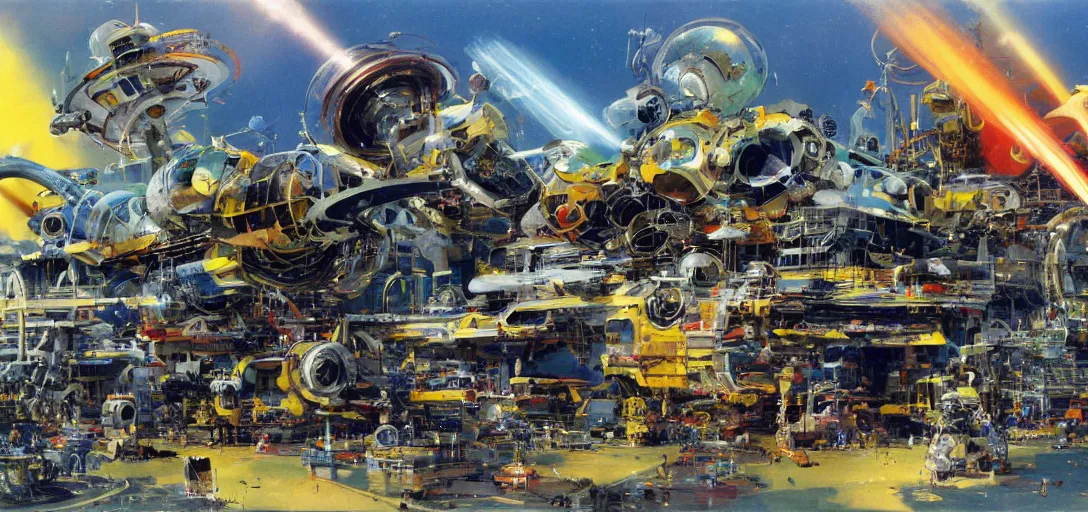 Prompt: a hypercomplex ray-gun gauss-cannon with numerous gadgets and doodads painted by john berkey and dr seuss