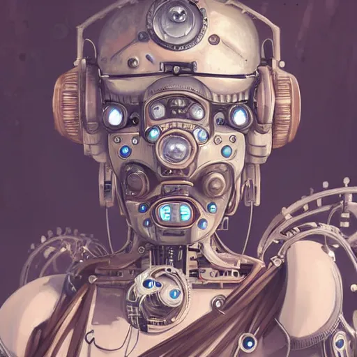 Image similar to portrait painting of a steampunk cyborg robot princess, ultra realistic, concept art, studio ghibli, intricate details, eerie highly detailed