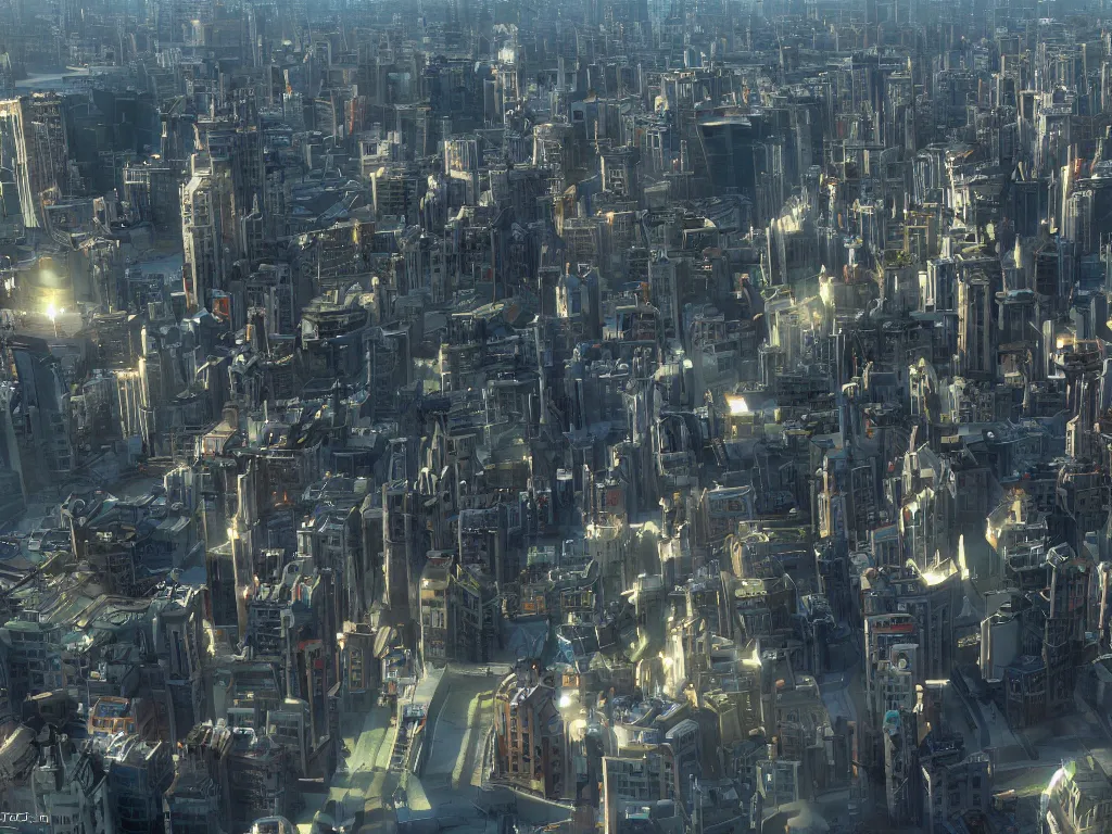 Image similar to gigiantic empty city with six extremely tall towers, global illumination, hyperrealistic, volumetric lighting, epic cinematic shot, perfectly defined features, ambient occlusion