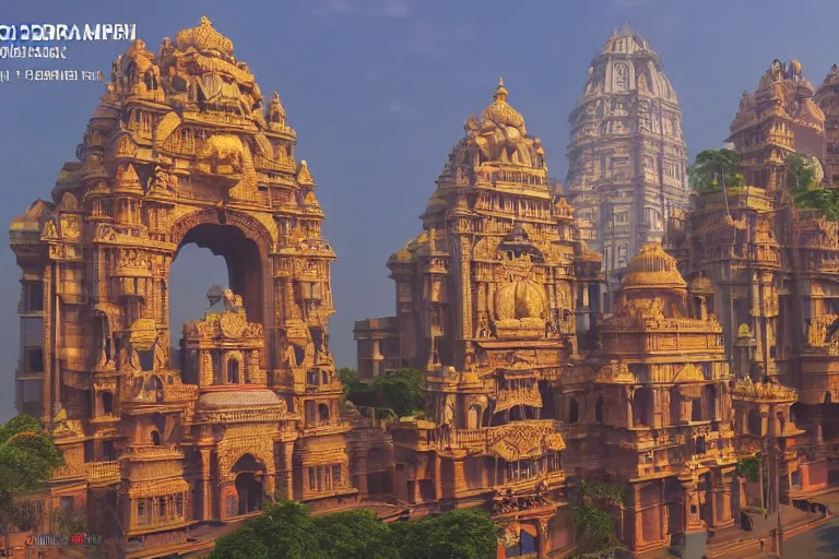 Image similar to high quality 3 d dreamscape! mumbai with biomorphic hanuman!! head building, kalighat, unreal engine hyperrealistic cinematic smooth, stephen shore & john j. park, soft morning light, wide shot, high angle, uhd 8 k, deep focus