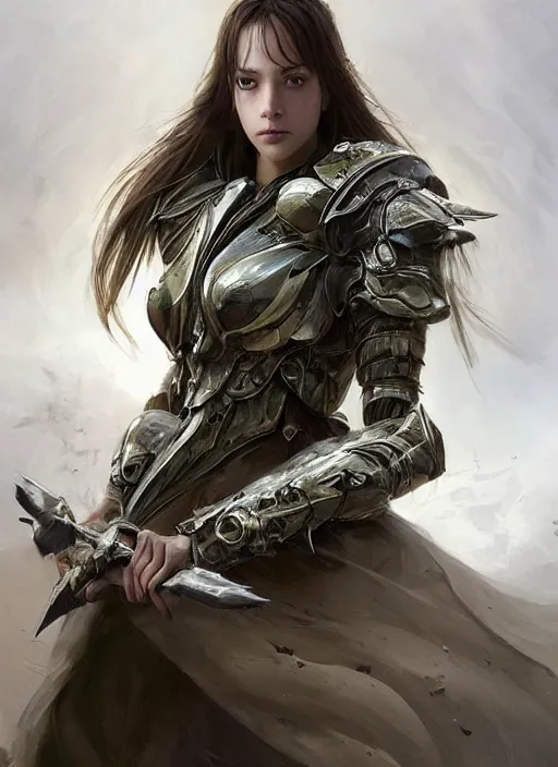 Image similar to a professional portrait of a beautiful young female, clothed in ethereal battle armor, olive skin, long dark hair, beautiful bone structure, symmetrical facial features, intricate, elegant, digital painting, concept art, smooth, sharp focus, finely detailed, illustration, from Valerian and the City of a Thousand Planets, in the style of Ruan Jia and Mandy Jurgens and Artgerm and Greg Rutkowski and William-Adolphe Bouguerea