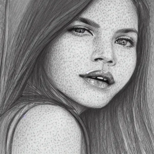 Image similar to beautiful young woman face with light freckles artist sketch closeup