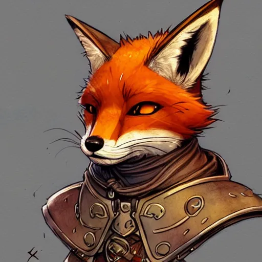 Image similar to heroic character design of anthropomorphic fox, whimsical fox, portrait of face, holy crusader medieval, final fantasy tactics character design, character art, whimsical, lighthearted, colorized pencil sketch, highly detailed, Akihiko Yoshida