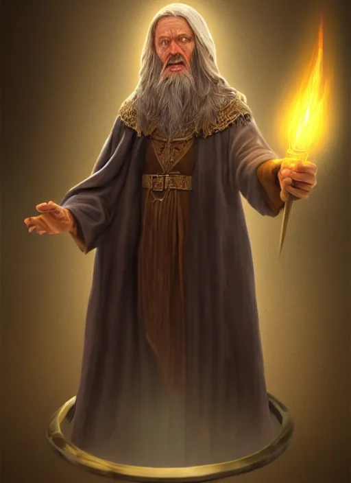 Image similar to highly detailed, hyper realistic wizard with a dungeon background