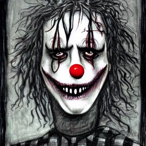 Image similar to grunge drawing of a clown by tim burton