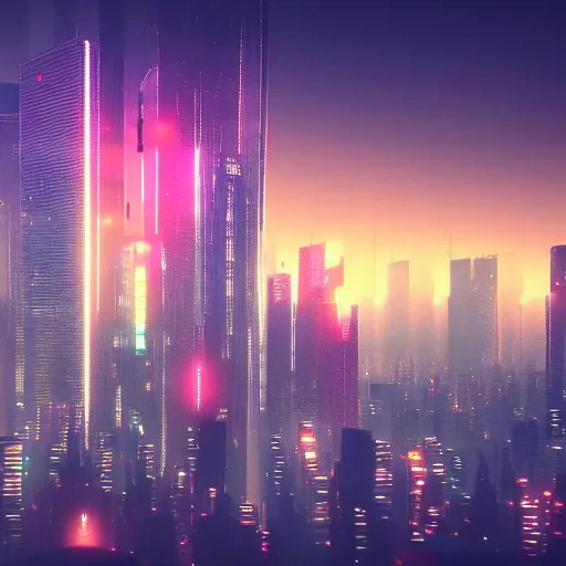 Prompt: A highly detailed photograph of a city skyline, 4k, ultra-realistic, modernism, octane render, ray-traced, blade runner, Douglas Trumbull, colorful, creative