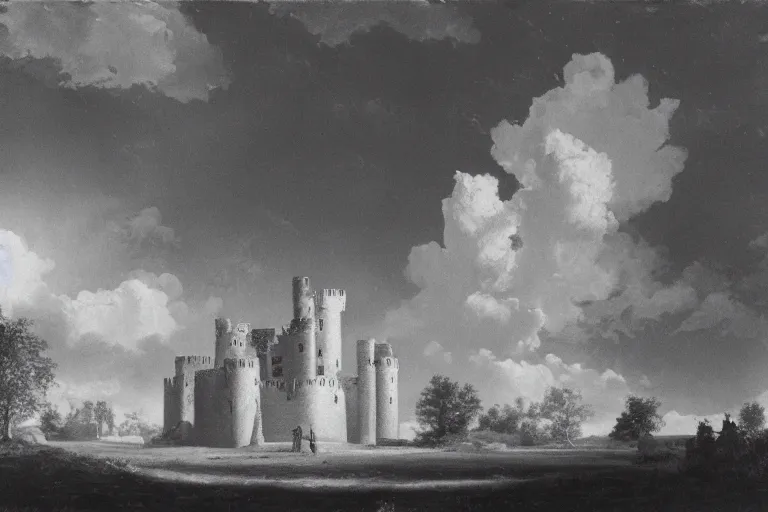 Image similar to Castle just made of clouds, celestial light, divine, in the style of Wylie Beckert