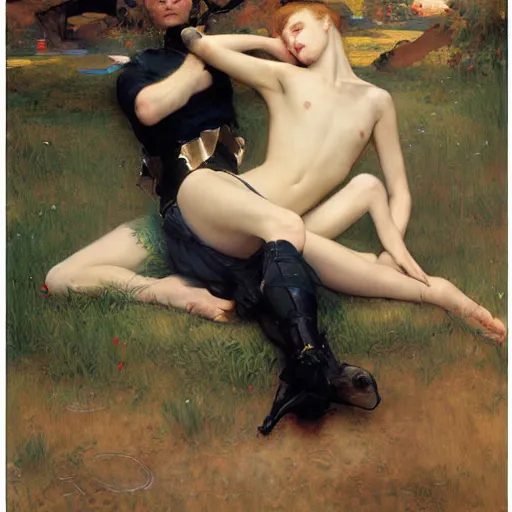 Prompt: paint me like one of your french girls, by Edgar Maxence and Ross Tran and Michael Whelan and Gustav Klimpt