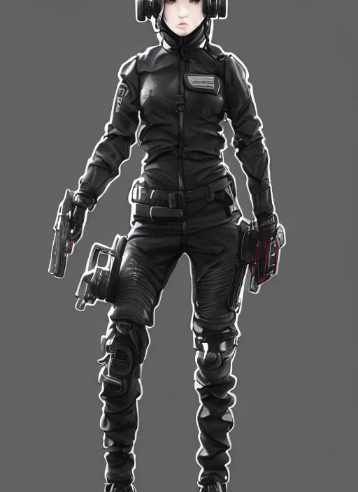 Prompt: full body portrait of a techwear uniform girl with guns. detailed face, concept art, digital art, intricate, highly detailed 8 k, smooth, sharp focus, beautiful and aesthetic shape of face and body, artgerm, artstation, art by zexi guo and nira and kafun and gharliera and rinotuna