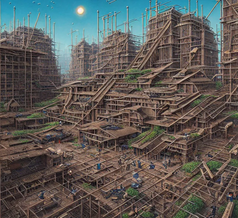 Prompt: hyperrealism photography hyperrealism concept art of highly detailed beavers builders that building highly detailed futuristic city with sticks by hasui kawase and scott listfield sci - fi style hyperrealism