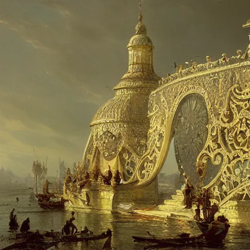 Prompt: detailed painting of a pod architecture, filigree ornaments, andreas achenbach