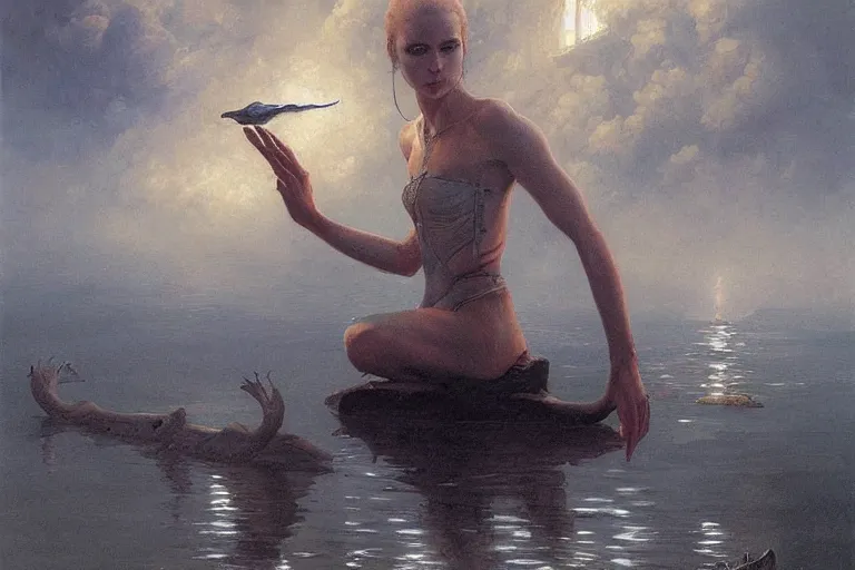 Prompt: smoke on the water, extremely detailed painting by gerald brom and and greg rutkowski