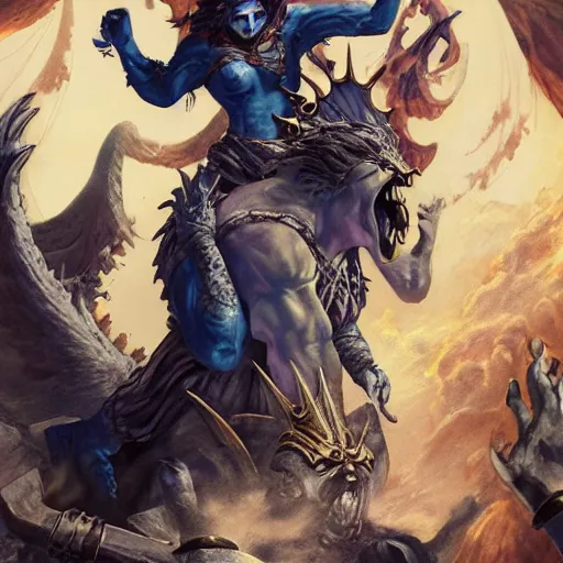 Image similar to a heroic woman pleads for her life at the foot of the gargoyle king, fantasy splash art