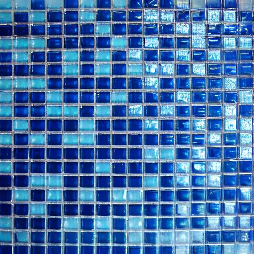 Prompt: blue gridlike floor, glass tiles, futuristic floor, concave tiles