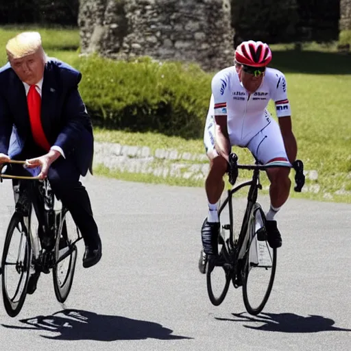 Image similar to Donald Trump and Obama competing in the Tour de France