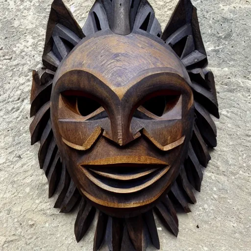 Image similar to symmetry!! ancient beautiful demon angle wooden mask