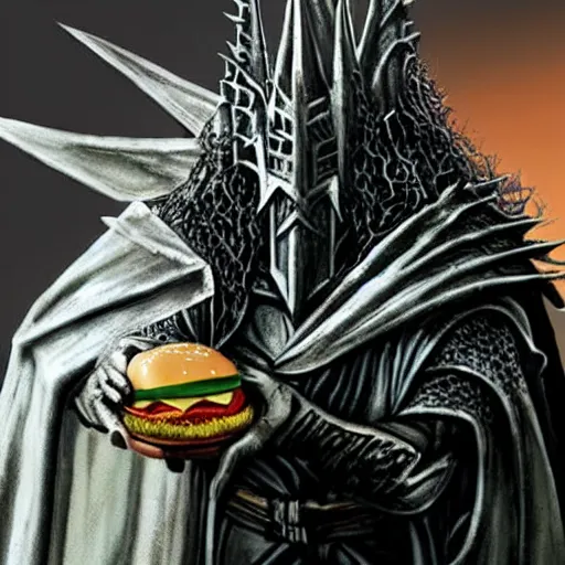 Image similar to the witch king of angmar eats a macdonalds burger