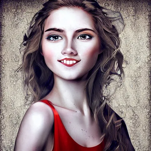 Prompt: A portrait of a young happy woman with mechanical eyes, beautiful!!! digital art