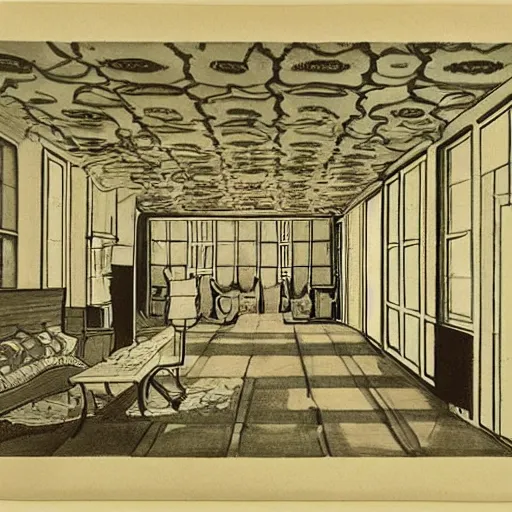 Image similar to “ childs drawing of the overlook hotel ’ s interior ”