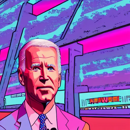 Image similar to vaporwave jungle city joe biden