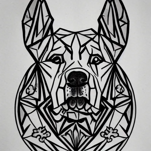 Prompt: tattoo design, stencil, tattoo stencil, traditional, a world famous tattoo of a geometric dog