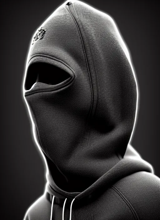 Prompt: hoodie, deep black background, street wear, toyko, intricate, elegant, highly detailed, prism highlights, cgsociety, street photography, smooth, sharp focus, telephoto, depth of field, octane render, blender