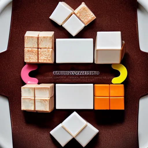 Prompt: Dessert shaped like a rubix cube, Michelin star restaurant food photography