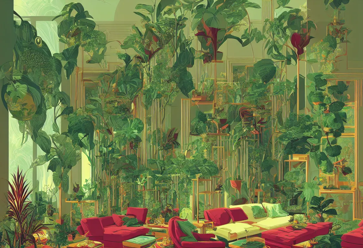 Image similar to luxury living room full of plants and trees by kilian eng