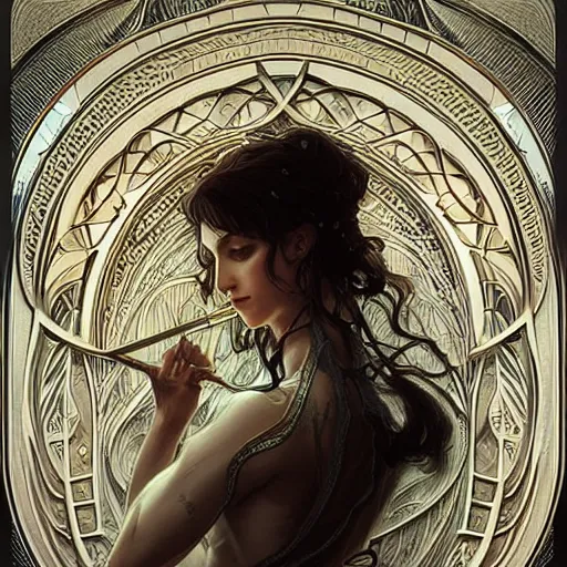 Image similar to a strange harp, d & d, fantasy, intricate, elegant, symmetrical face, highly detailed, digital painting, artstation, concept art, smooth, sharp focus, illustration, art by artgerm and greg rutkowski and alphonse mucha